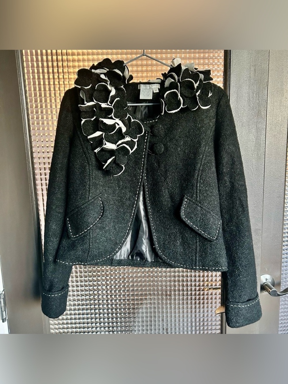 Vintage wool blend blazer with ruffled petal collar- Alberto Makali -medium